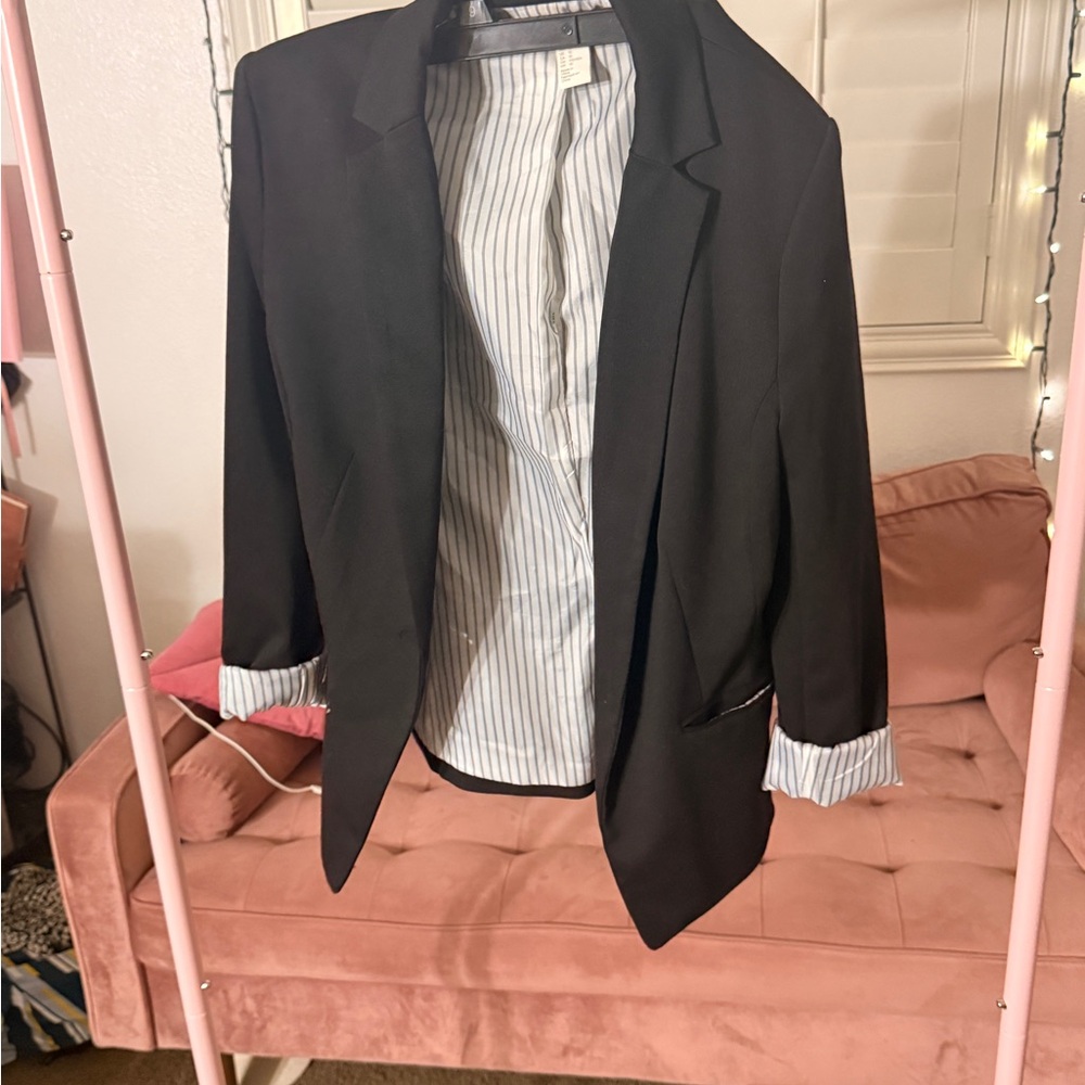 Black Blazer with Striped Lining
